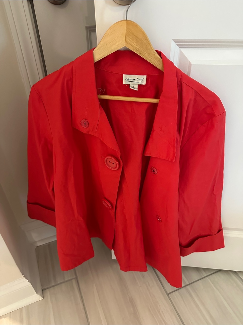 Coldwater Creek Red Cropped Button-Front Women's Top